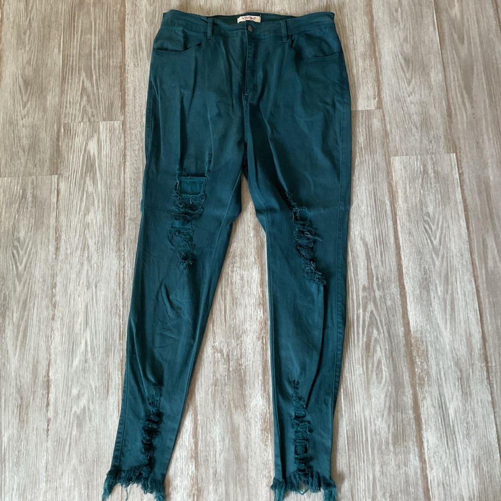 Teal Distressed Skinny Jeans